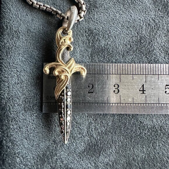 David Yurman Waves Dagger w/ 18K Gold & Black Diamonds Necklace - 2.7mm - 22" - Picture 14 of 16